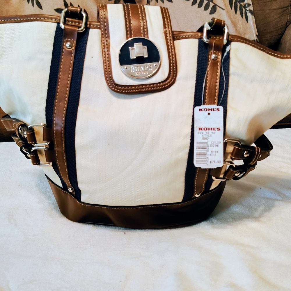 Chaps Cream and Brown Canvas Hand Bag!